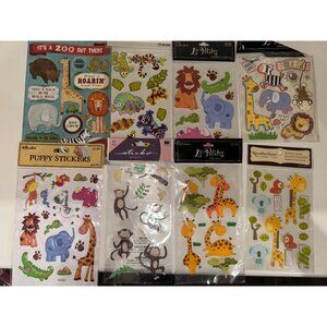 New! 8 Piece Jungle, Zoo, Animals, Monkeys, Giraffes, Bears and More Stickers